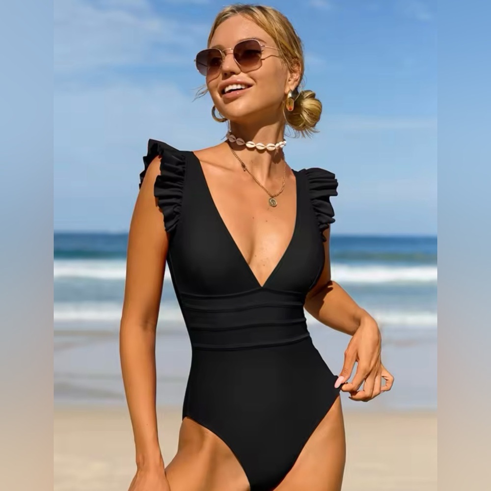 Women Slimming One Piece Black Bathing Suit Retro Vintage Padded Swimwear …